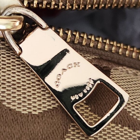 Coach Signature Khaki & Red Leather Medium Handbag Satchel Purse - Picture 10 of 14